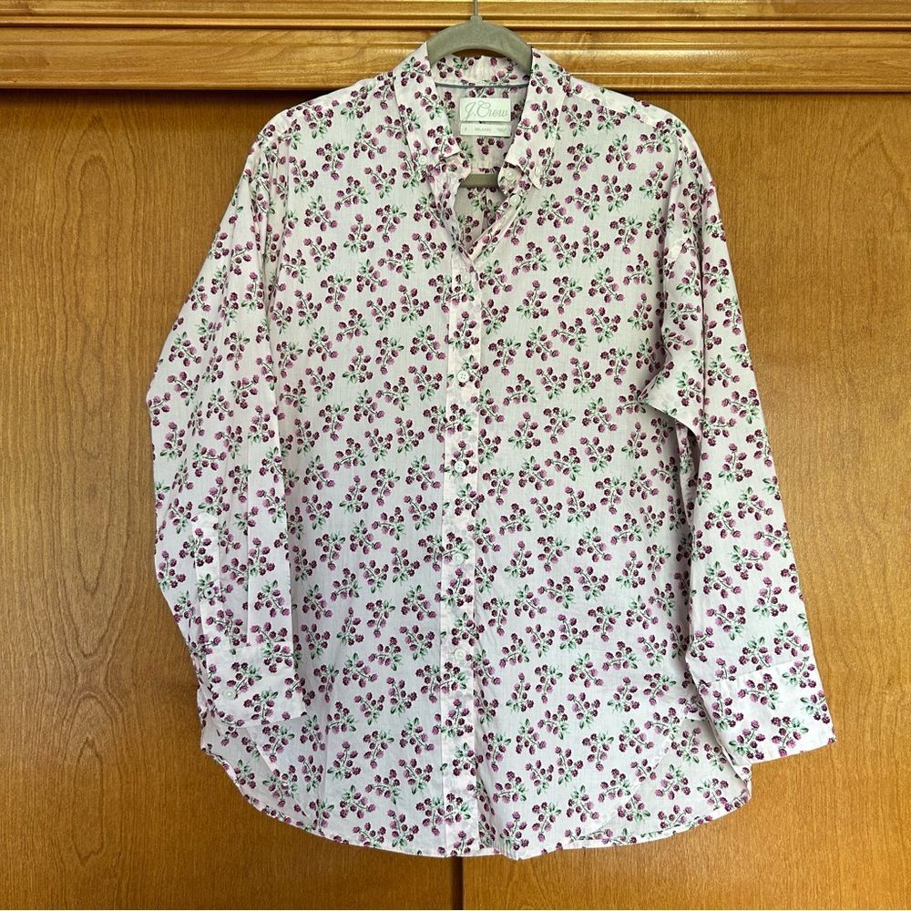 J. Crew Relaxed-fit Lightweight Cotton Poplin Shirt Block Print Peach Berry 6